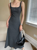 Supermodel Daily Style Two-Button Square Neck High Weight Textured Slim Fit Dress 