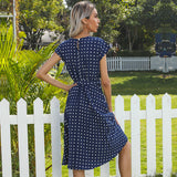 summer hot sale European and American mid-length skirt short-sleeved tie polka dot pleated dress