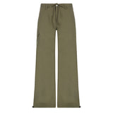 2000s fashion Women's Spring Fashion Bow Lace-up Pocket Overalls Low Waist Slimming Casual Ankle-Tied Pants