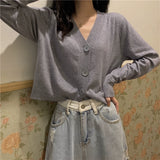 Button Up Knit Cardigan Sweater Women Long Sleeve Boxy fit Crop Top Sweater Jacket Autumn Winter Teen-girl Casual Daily Outfit