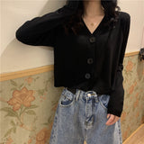 Button Up Knit Cardigan Sweater Women Long Sleeve Boxy fit Crop Top Sweater Jacket Autumn Winter Teen-girl Casual Daily Outfit