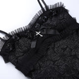 Gothic Lace Suspender V-neckline Short Dress