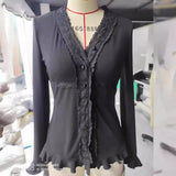 men’s fashion Low Collar Lace Access Control Vertical Pattern Knitted Long-Sleeved Top