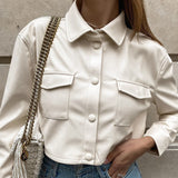 women's clothing European and American style new leather jacket navel-baring white leather jacket female ins black top