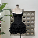 Amazon fishbone slim sling + cake girl anti-exposure skirt + knitted waist V-neck cardigan 3-piece set