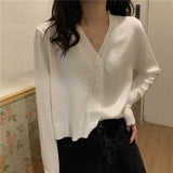 Button Up Knit Cardigan Sweater Women Long Sleeve Boxy fit Crop Top Sweater Jacket Autumn Winter Teen-girl Casual Daily Outfit