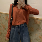 Button Up Knit Cardigan Sweater Women Long Sleeve Boxy fit Crop Top Sweater Jacket Autumn Winter Teen-girl Casual Daily Outfit
