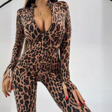 women's clothing autumn and winter stand-up collar long-sleeved waist hip-lifting jumpsuit sports fitness running clothes for women