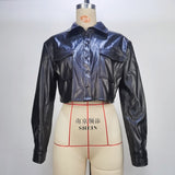 women's clothing European and American style new leather jacket navel-baring white leather jacket female ins black top