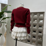Amazon fishbone slim sling + cake girl anti-exposure skirt + knitted waist V-neck cardigan 3-piece set