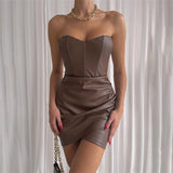 European and American style women's clothing autumn and winter new fashion design tube top sexy hip PU dress female nightclub outfit female