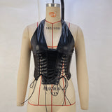women's clothing Fashion PU leather halter neck sexy strap tight waist vest women's clothing