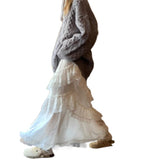 outfit inspo Sweet White Lace Stitching Skirt for Women Spring New Fashion Niche Chic Long Skirt