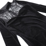 Halloween Party Long Dress Black High Waist Flared Sleeve Lace Cutout Gothic Maxi Dress Street Aesthetic Clubwear Maxi Dress