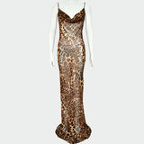 spring and summer women's clothing ins Amazon hot selling new styles suspenders open back leopard dress evening dress