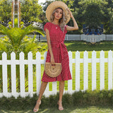 summer hot sale European and American mid-length skirt short-sleeved tie polka dot pleated dress