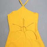 Yellow Halter Sexy Backless Bandage Dress