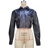 women's clothing European and American style new leather jacket navel-baring white leather jacket female ins black top