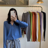 Button Up Knit Cardigan Sweater Women Long Sleeve Boxy fit Crop Top Sweater Jacket Autumn Winter Teen-girl Casual Daily Outfit