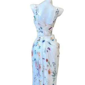 outfit Gentle Style Printed Chic Unique Niche French Style Suspender Dress Slimming Sexy Banquet Dress Morning Gown Light Wedding Dress