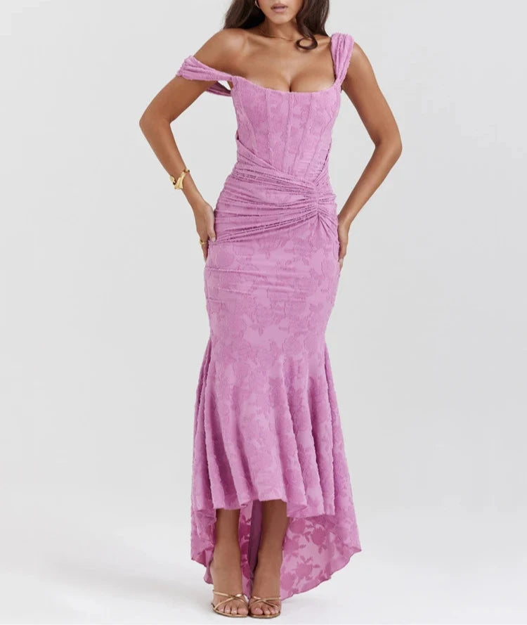 Off-shoulder Backless Sexy Evening Dress For Women Purple Sleeveless Strapless Ruched Bodycon Club Party Dress