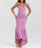 Off-shoulder Backless Sexy Evening Dress For Women Purple Sleeveless Strapless Ruched Bodycon Club Party Dress