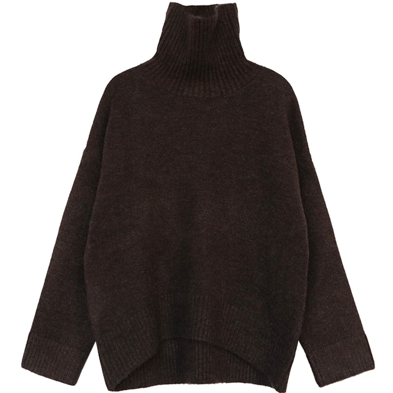 Korean Women's Sweater Loose Turtleneck Sweaters Warm Solid Pullover Knitwear Basic Female Tops Autumn Winter