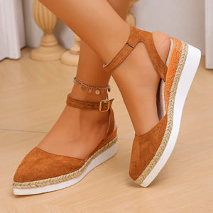 Women's Slingback Sandals Solid Color Pointed Toe Wedge Sandals Breathable Ankle Buckle Casual Comfortable Shoes for Women