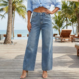 Pbong  y2k Baggy Jeans Women Fashion Clothes Low Rise Wide Leg Denim Pants with Pockets Long Trousers for Daily Office Party