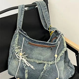 Denim Crossbody Bag Women Y2k Grunge Vintage Aesthetic Tassel Casual Messenger Bag Female Harajuku Retro Solid Handbag
