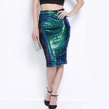 Pbong  Fashion Sequin Slim Pencil Skirts Women Sexy Night Club Glitter Bodycon Skirts Ladies Elegany Zipper High Waisted Midi Skirt