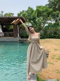  Summer New Hepburn Style Pure And Simple Pleated Temperament Long Skirt French Dress Fairy Skirt