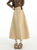 Retro Belt Long Skirt Women Casual Sweet High Waist A Line Skirts Preppy Style Fall Winter Lady Korean Vintage Long Skirts
