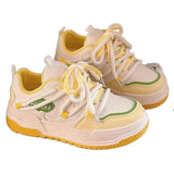 Pbong  Spring Autumn Lemon Sugar Yellow Thick Bottom Sports Shoes High Aesthetic Casual All-Match Flat Women's Shoes Rubber Outsole