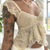 Fairy Coquette Tank Top y2k Women Sheer See Through V Neck Sleeveless Double Layered T Shirt Lace Vest Club Streetwear