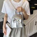 Pbong  Cute Simple Butterfly Knot Small Backpack Versatile Fashionable Stylish Summer Street Trend PU Material Bucket Bag