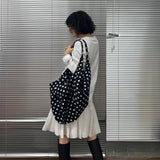 Pbong  Black White Polka Dot Commuting Large Capacity Tote Bag for Women New Casual Versatile Crossbody Shoulder Bags
