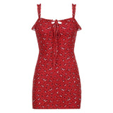 Red Flowers Printed Sleeveless Mini Dress