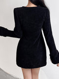 Black Velvet V-Neck Evening Party Short Dress