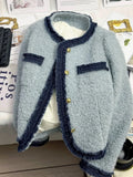Sweet Thick Warm Tweed Jacket Women O Neck Long Sleeve Winter Cotton Coat Elegant Fashion Patchwork Korean Chic Outwear Top