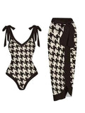 String One Piece Swimsuit & Vent Skirt Padded Sexy Swimwear Women Bathing Suit Female Swimming Summer Beachwear Bodysuit