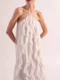 Elegant White Ruffles Edge Backless Long Dresses Women Sexy Off Shoulder Loose Maxi Dress Fashion Beach Vocation Party Robes