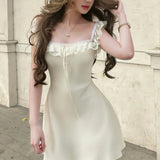 Pbong  Solid Spliced Lace Up Slimming Dresses for Women Square Neck Sleeveless High Waist Mini Dress Female