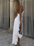 Flower Backless Long Dresses Women Summer Asymmetrical Side Split Dress Women's Sexy Hollow Holiday Sexy Dress Woman