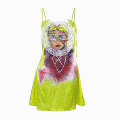 Harajuku Graphic Gyaru Lace Splice Dresses Trash Y2k Pastel Gothic Cute Mini Dress Party Satin Women Streetwear Outfit