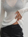 Sexy Thin Knit Sweater Women Solid Color Basic Pullover Top Casual Cozy Long Sleeve T-shirts Spring Summer New