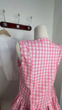 Pbong  Women Pink Gingham Check Sleeveless Halter Dress Ruffle Hem Fit And Flare Mini Dress Cute Casual Summer Dress