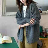 Slouchy Knit Cardigan Sweater for Women Comfy Cable-knit Button Up Sweater Jacket Female Autumn Winter Vintage Outfit