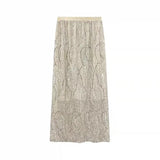 Fashion Sequins Straight Fairy Black Long Skirts for Women High Waist Summer Patchwork Split A-line Wrap Skirt Korean Style