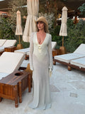Sexy Hollow Out Ring Link Long Dress For Women Elegant Loose Full Sleeve Backless Maxi Dresses Summer New Vocation Beach Robe